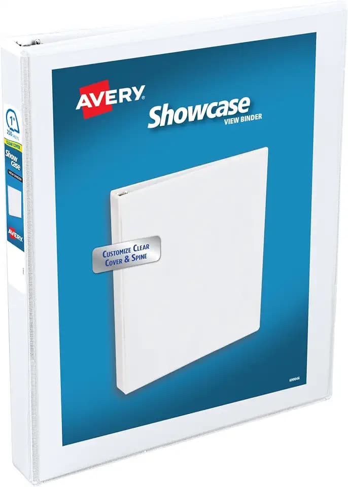 Avery Showcase Standard View 3 Ring Binder, 1" Slant Rings, 250-Sheet Capacity, 1.4 Inch Wide Spine, 1 White Binder, Ideal for Lightweight Organization and Occasional Referencing (19601)