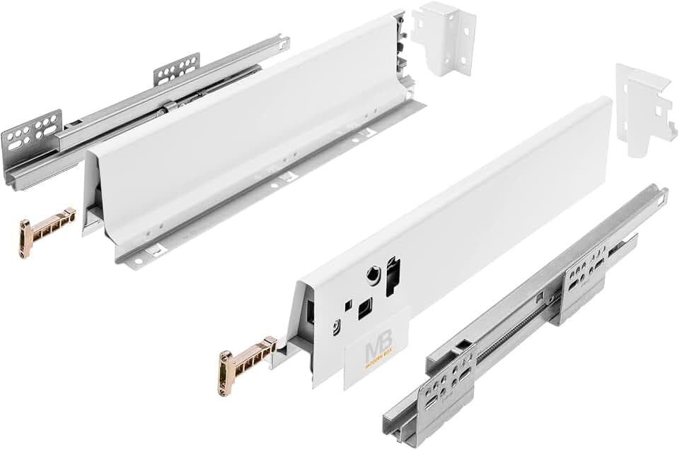 GTV - Modern Box Schublade I L=400mm H=83 mm I Weiss I Leises Schließen I Belastung bis zu 40 kg I Einfache Installation I Synchronisation des Fahrweges der Führungen I PB-D-KPL400A1