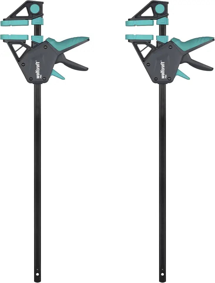 wolfcraft 2 Einhandzwingen PRO - 450 mm Spannweite - 150 kg Spannkraft | Ergonomische Schnellspannzwinge für den Allroundeinsatz, 85 mm Ausladung, ideal für kontrollierte Spannarbeiten, 8672060