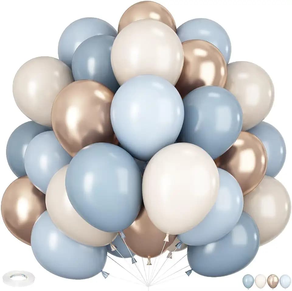 HILAVO Dusty Blue and Gold Balloons Blue White Baby Boy Shower Balloon