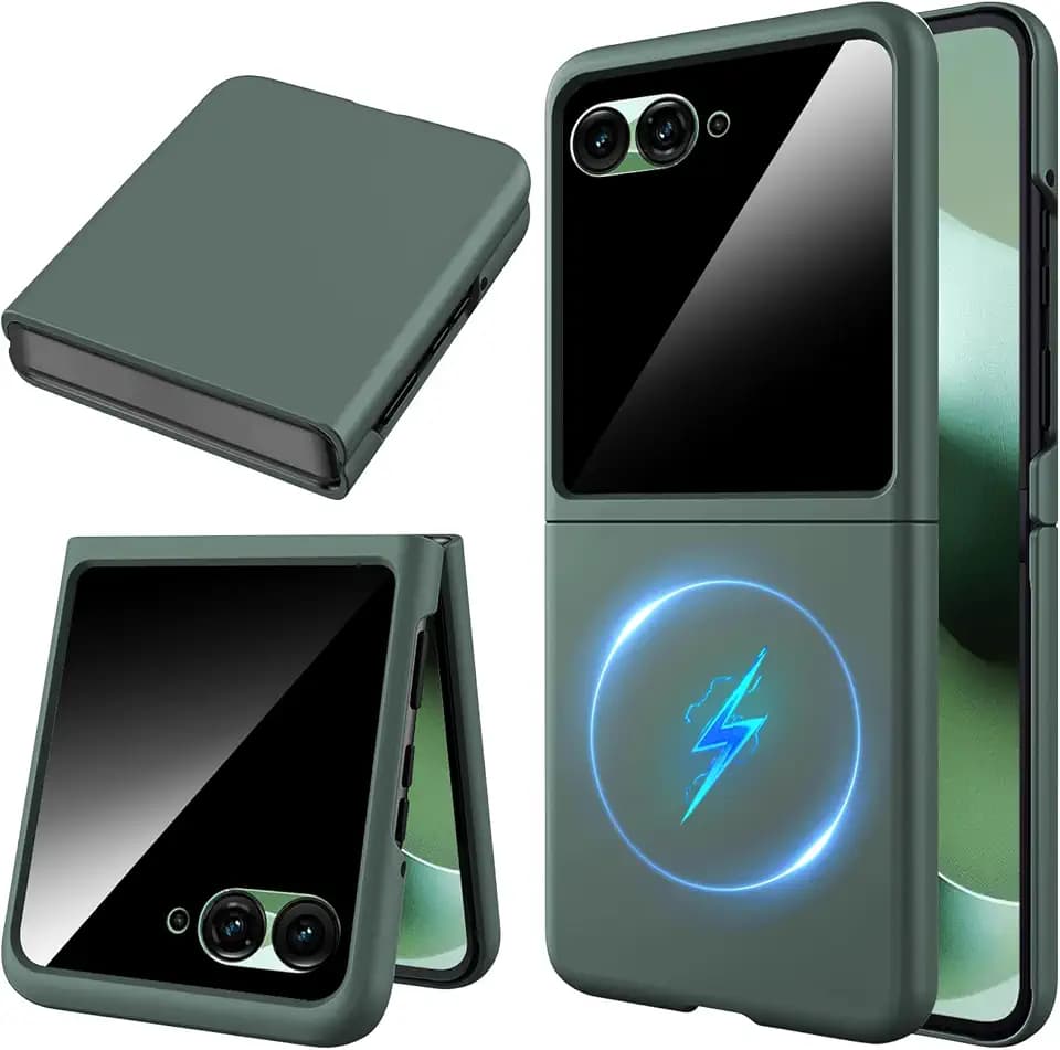 Miimall Magnetic for Motorola Razr Ultra 2026 Case with Privacy Screen Protector,Moto Razr 2026 Case [Compatible with MagSafe][Military Grade Shockproof]Rugged Hard PC Grip Protective Thin Cover,Green