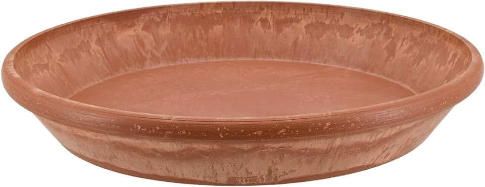 Arcadia Garden Products PSW Pot Collection AP35TCM 14-inch Plastic/Stone/Wood Composite Plant Saucer Drip Tray – No Drainage Hole (Drillable), Indoor/Outer Water Tray, Terra Cotta Marble Color