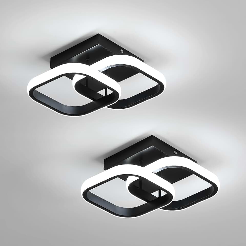 Comely 2 Packung LED Deckenleuchten Modern, 22W 2475LM Kleine Quadratische LED Deckenleuchte, Innenbeleuchtung für Schlafzimmer, Wohnzimmer, Gang, Weißes Licht 6500K, Negro, 24cm