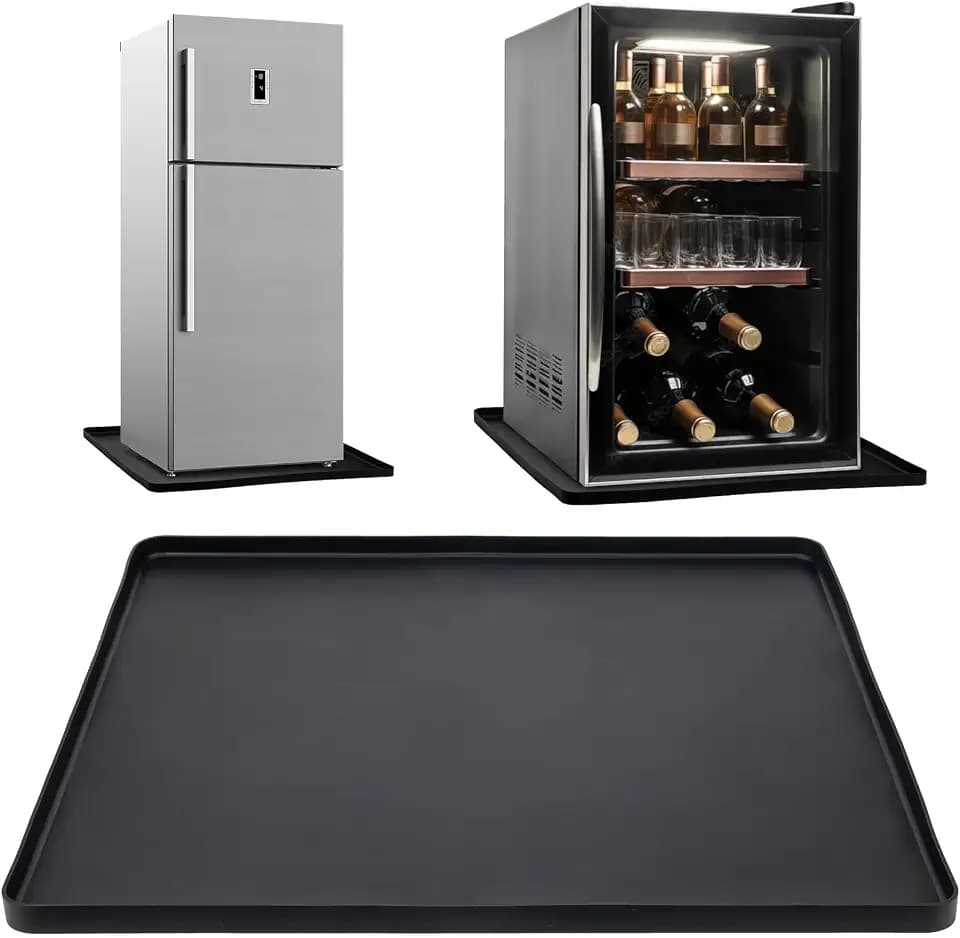 23.3"x23.3"x0.8" Silicone Mini Fridge Mat, AC Drip Pan Protector, Black