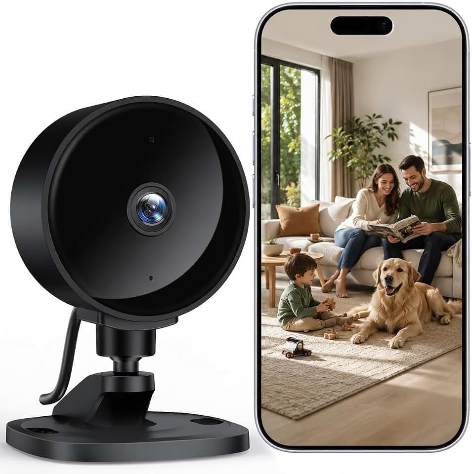 WOLFANG Überwachungskamera Innen 1080P, Mini Kamera WLAN für Zuhause mit Nachtsicht, Bewegungserkennung, 2-Wege-Audio, Ohne Monatsgebühr, Kompatibel mit Alexa & Google Home, Nur 2,4GHz WLAN