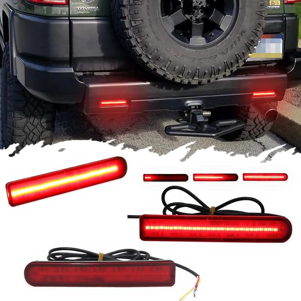 For 2007 2008 2009 2010 2011 2012 2013 2014 Toyota FJ Cruiser Rear Bumper Tail Light Brake lights Red Lens 3 in 1 LED