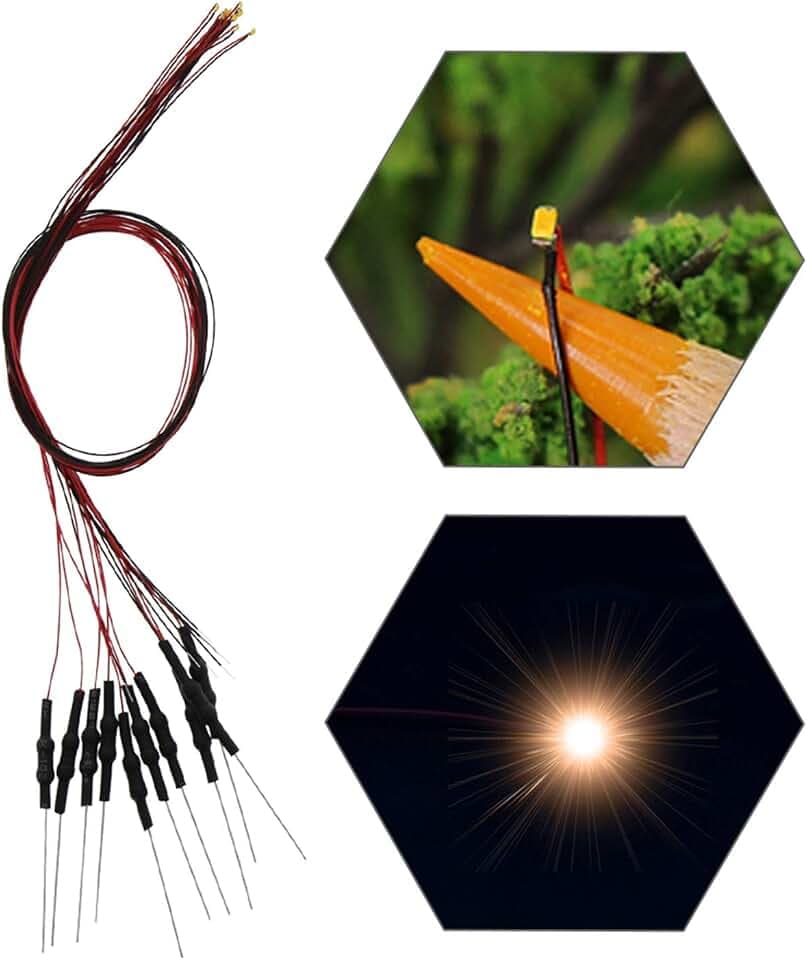 Evemodel 20 Stück SMD LED Bauform 0402 Leuchtdioden Beleuchtung Lampe Mikro Litz mit Kabel 20cm 12V (warm weiß)