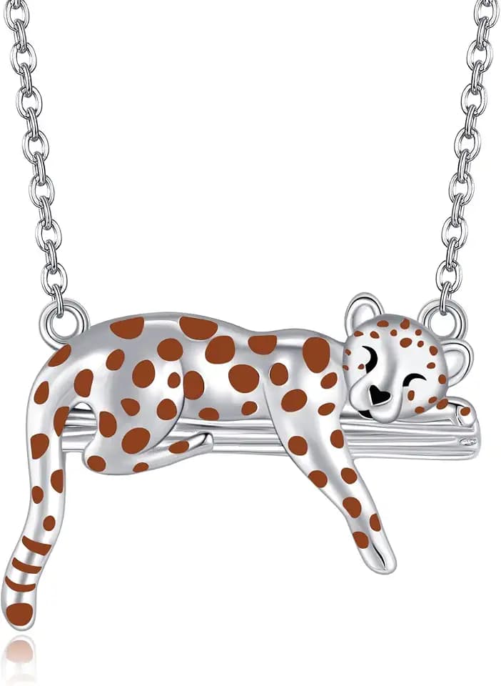 Cheetah Necklace Sterling Silver Leopard Cheetah Pendant Animal Mother's Day Jewelry for Women