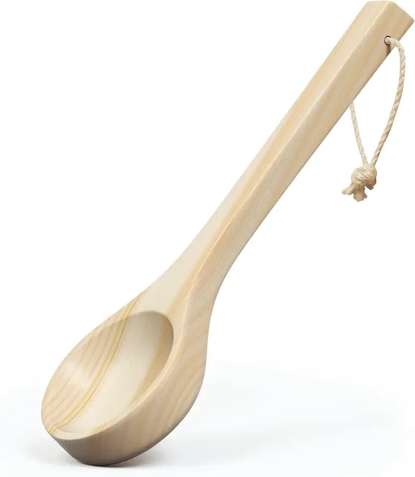 Northwood Sauna - Sauna Ladle - Handmade from Finnish Pine Wood - Natural Rope - 14″ Handle & 3.4 oz (100 mL) Capacity Spoon
