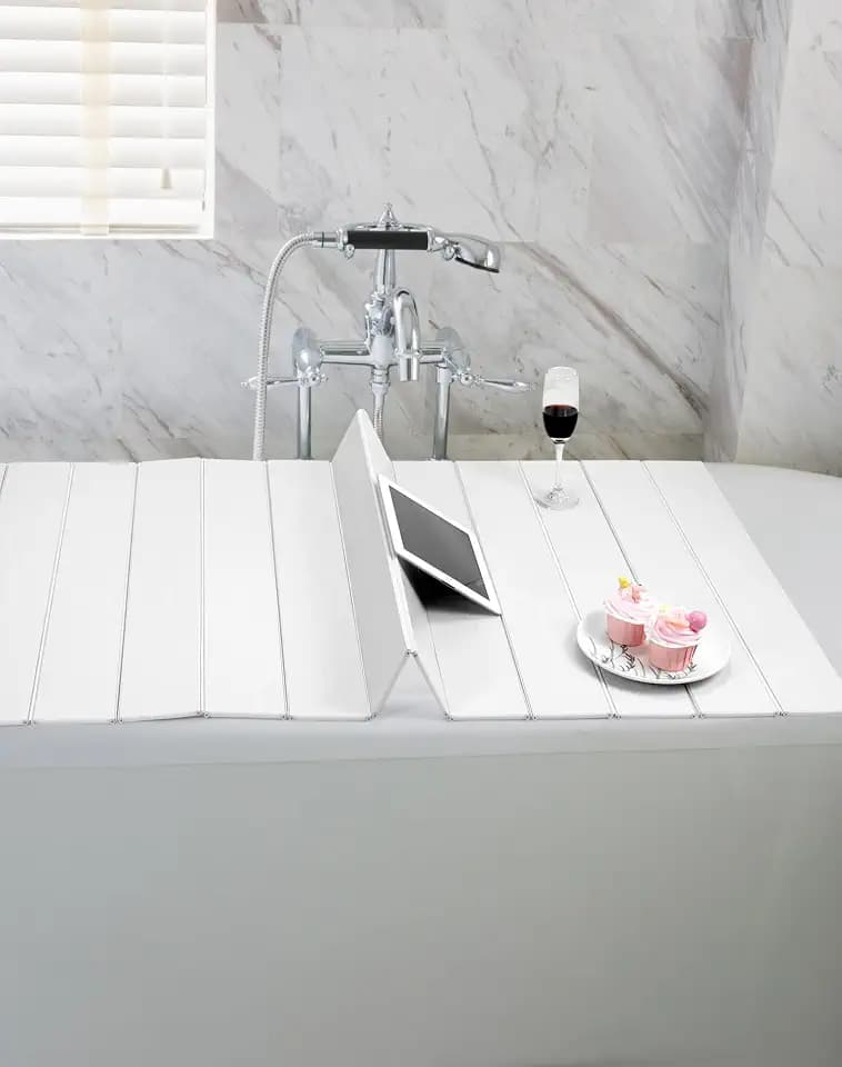 QWORK® Faltbare Badewannenablage Weiß PVC Badewannenbrett für Badezimmer und SPA - 170 x 75cm x 0.7cm