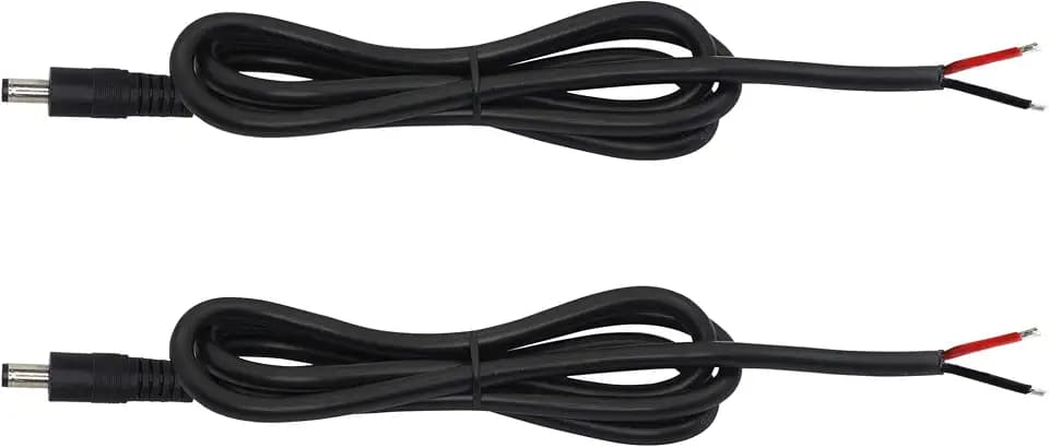 GINTOOYUN 2 Pack DC Power Pigtails Cable, DC 5.5mm x 2.5mm Male Plug Jack to Bare Wire Open End Power Supply Replacement Repair Cord, for Security Camera,LED Strip Light,DVR 3FT (black-1m)