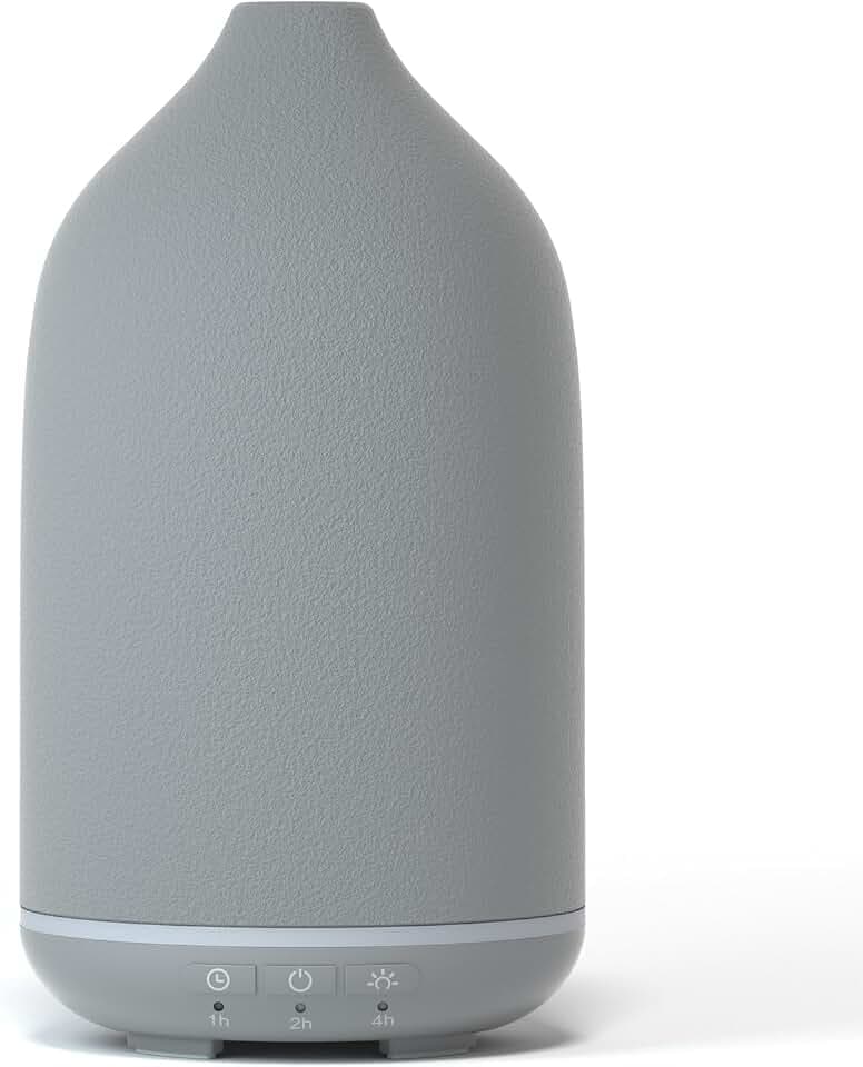SALKING Aroma Diffuser, Grau Keramik Diffusor für Ätherische Öle, BPA-Free Aromatherapie Diffusor mit Einstellbarem Nebelmodus, Automatisch Power-Off Duftlampe für Zuhause Büro Yoga 150ml