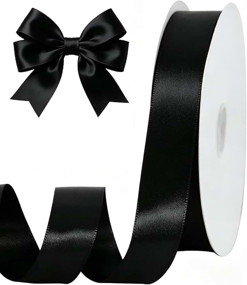 TONIFUL 1 Inch x 100yds Black Satin Ribbon for Crafts, Gift Wrapping