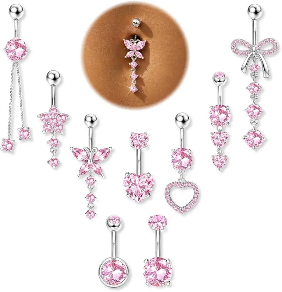 Finrezio 9 Stück Bauchnabelpiercing Silber/Gold Set Belly Piercing Schmuck