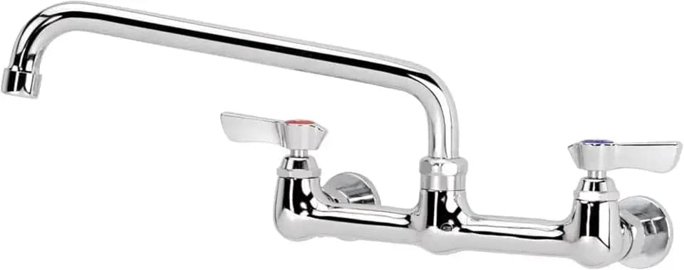 Krowne 12-810L Wall Mount Faucet, Silver Series, 8" Center Splash-Mounted, Heavy Duty Low Lead Faucet with 10" Swing Spout, 1.8 GPM, Chrome-Plated, NSF, 12-3/8"W x 10" D x 4-3/8"H