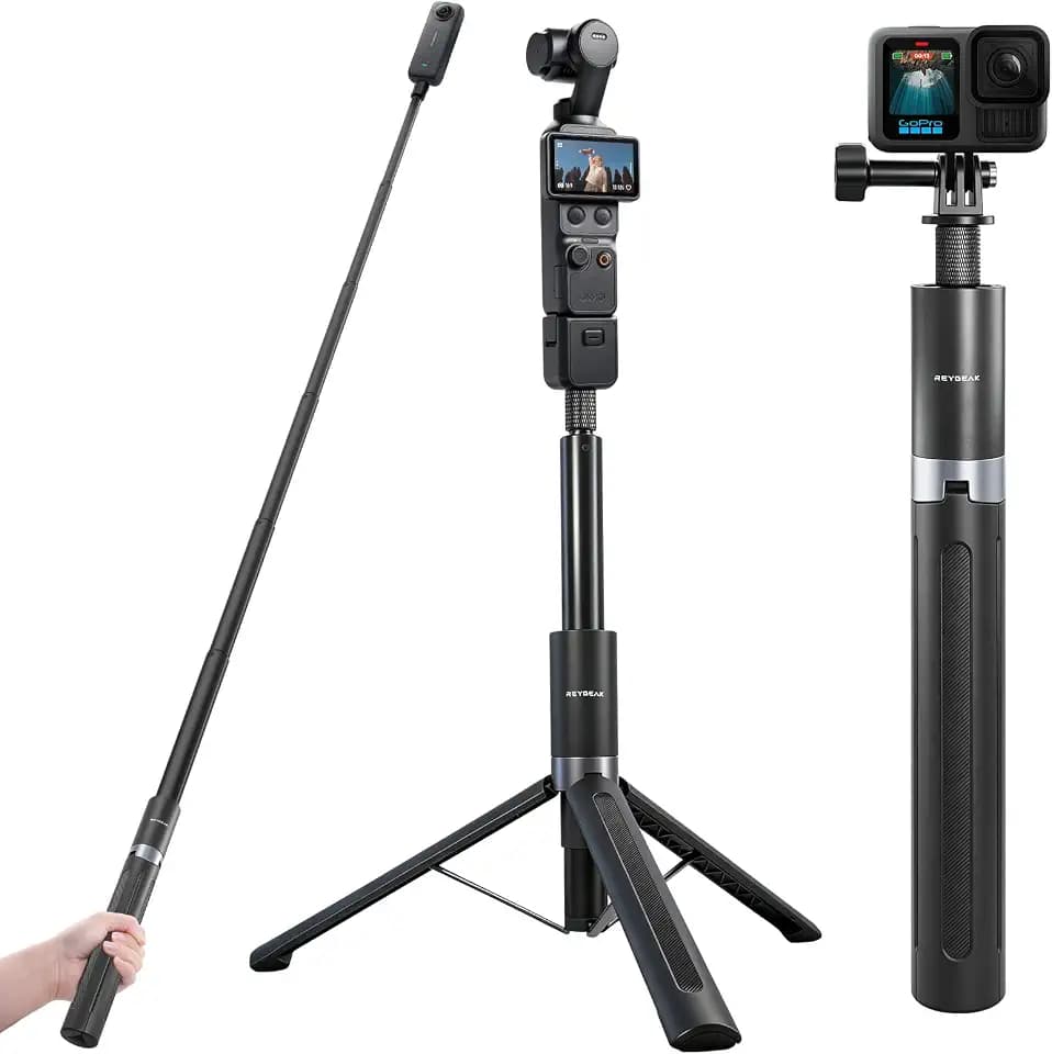 REYGEAK 59" Camera Extension Selfie Stick Tripod for GoPro/DJI/Insta360