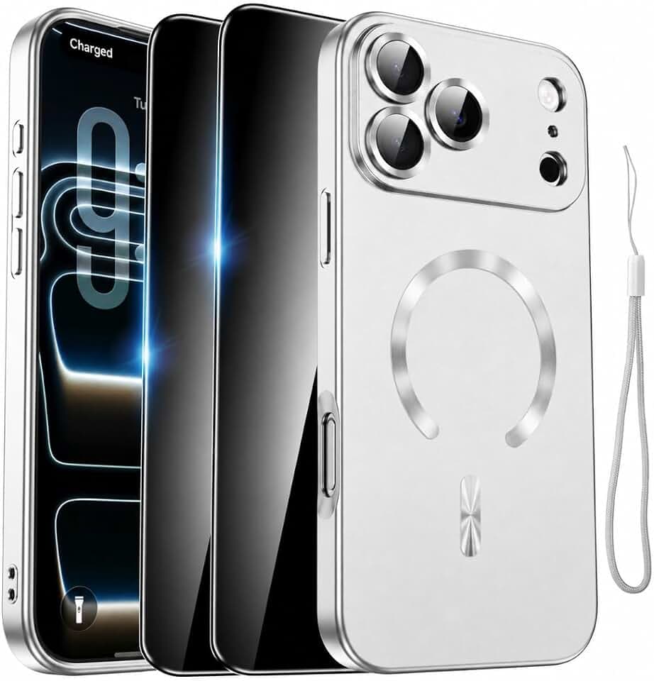 Astter Magnetic for iPhone 17 Pro Max Case with 2X Privacy Protector-Silver