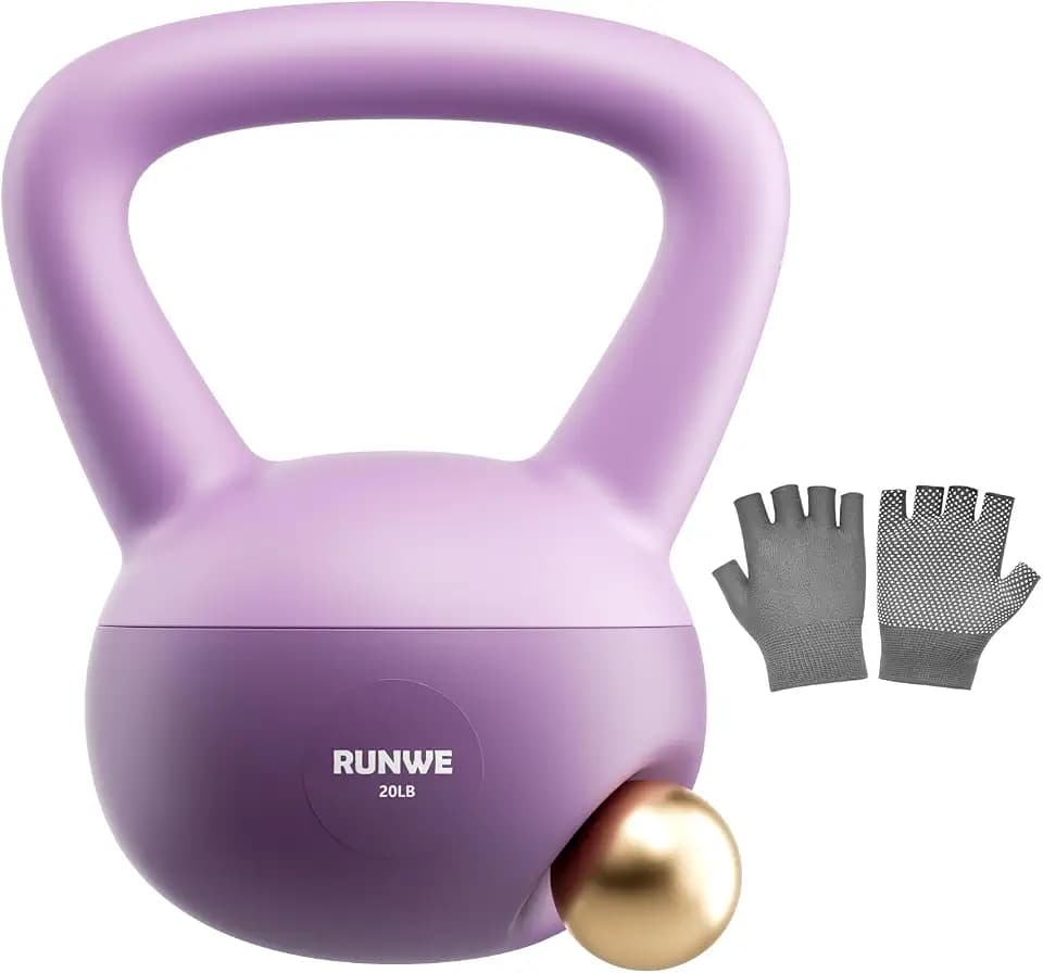 RUNWE Soft Kettlebell 5lb 10lb 15lb 20lb 25lb, Sand Filled Quiet Floor-Friendly Kettlebell, Anti-Slip Home Gym Fitness Equipment for Apartment Postpartum Recovery, Safety for Women Men & Beginner
