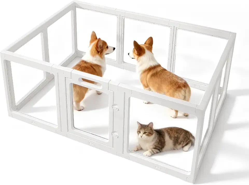 Pet Acryl Welpenauslauf, 10 Panels Von 60cm Transparent Hund Stift, Portable Welpenstall FüR Kleine Und Mittlere Hunde, Indoor-Und Outdoor-Einsatz (150 * 100 * 60cm)