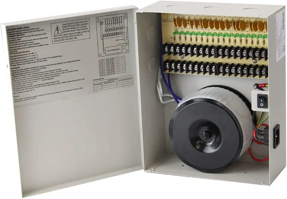 18 Channel AC 24V 20 Amp Reset Fuse CCTV DC Distributed Power Box with AC Plug for Security Cameras, DVRs, CCTV Power Supply, UL Listed