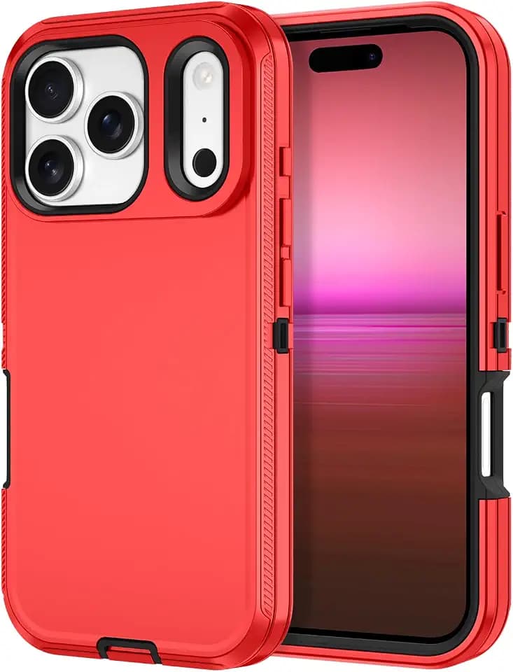 I-HONVA for iPhone 17 Pro Case Shockproof Dust/Drop Proof 3-Layer Full Body Protection [Without Screen Protector] Rugged Heavy Duty Cover Case for Apple iPhone 17 Pro 6.3" 2025,Red/Black