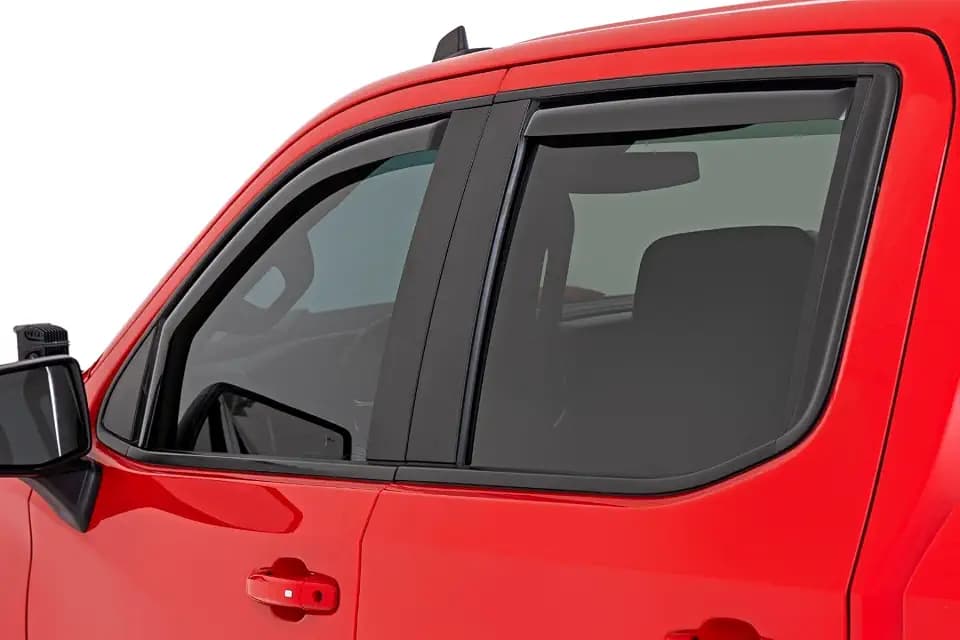Rough Country in-Channel Window Rain Guards for Chevy Silverado & GMC Sierra 1500/2500HD/3500HD Crew Cab (2019-2025) - Low Profile Window Visors, 4-Pc Rain Guard for Trucks