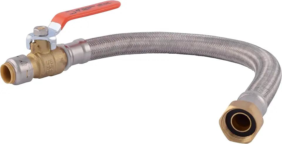 SharkBite Max 1/2 Inch Ball Valve x 3/4 Inch FIP x 18 Inch Stainless Steel Braided Flexible Water Heater Connector, Brass Plumbing Fitting, PEX Pipe, Copper, CPVC, PE-RT, HDPE, UR3068FX18BV