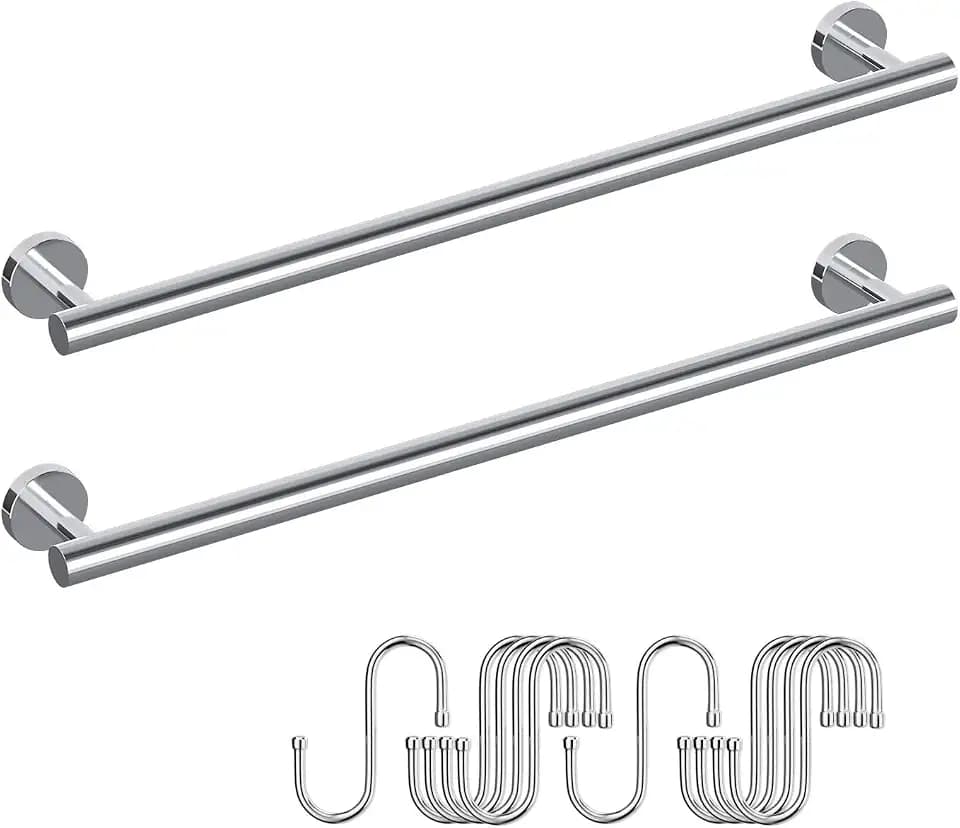 2 Pieces Polished Chrome Towel Racks for Bathroom, with 10 PCS Hooks, 24'' SUS304 Stainless Steel Towel Bar for Bathroom Wall Mounted, Double Towel Racks for Bath,Kitchen, Laundry Room