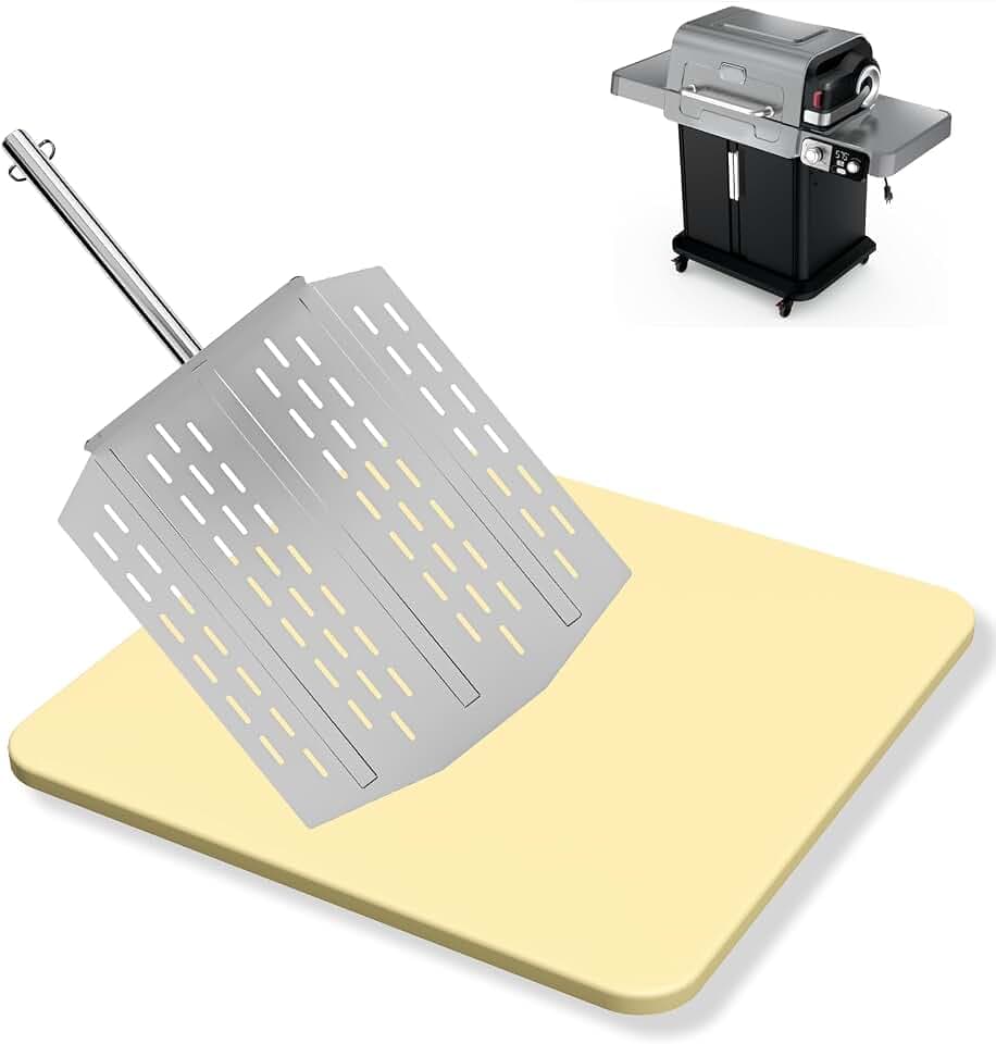 16'' Pizza Stone & 12'' Square Perforated Pizza Peel for Ninja FlexFlame