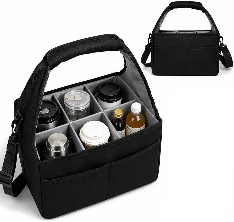 Reusable Drink Carrier Tote Bag with Handle Family Size 6 Compartment Water Bottle Holder with Adjustable Shoulder Strap & Removable Dividers Multiple Tumbler Caddy for Car,Delivery,Family Outings