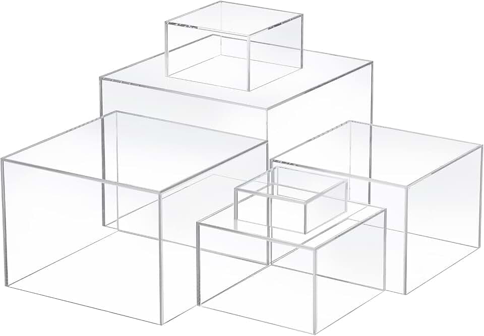 Geelin 6 Pcs Acrylic Risers Cube Stands, Clear, 3 to 8 Inch, Square