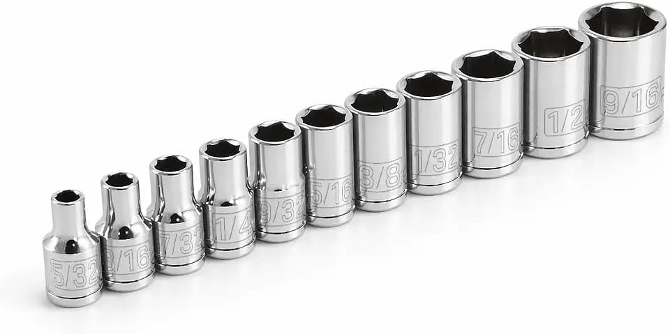 Powerbuilt 11 Piece 1/4-Inch Drive SAE Socket Set, Sizes 5/32 Inch to 9/16 Inch, 6-Point, Chrome Vanadium Steel, Z-Drive Design, Chamfered Openings, Forged Size Markings - 640497