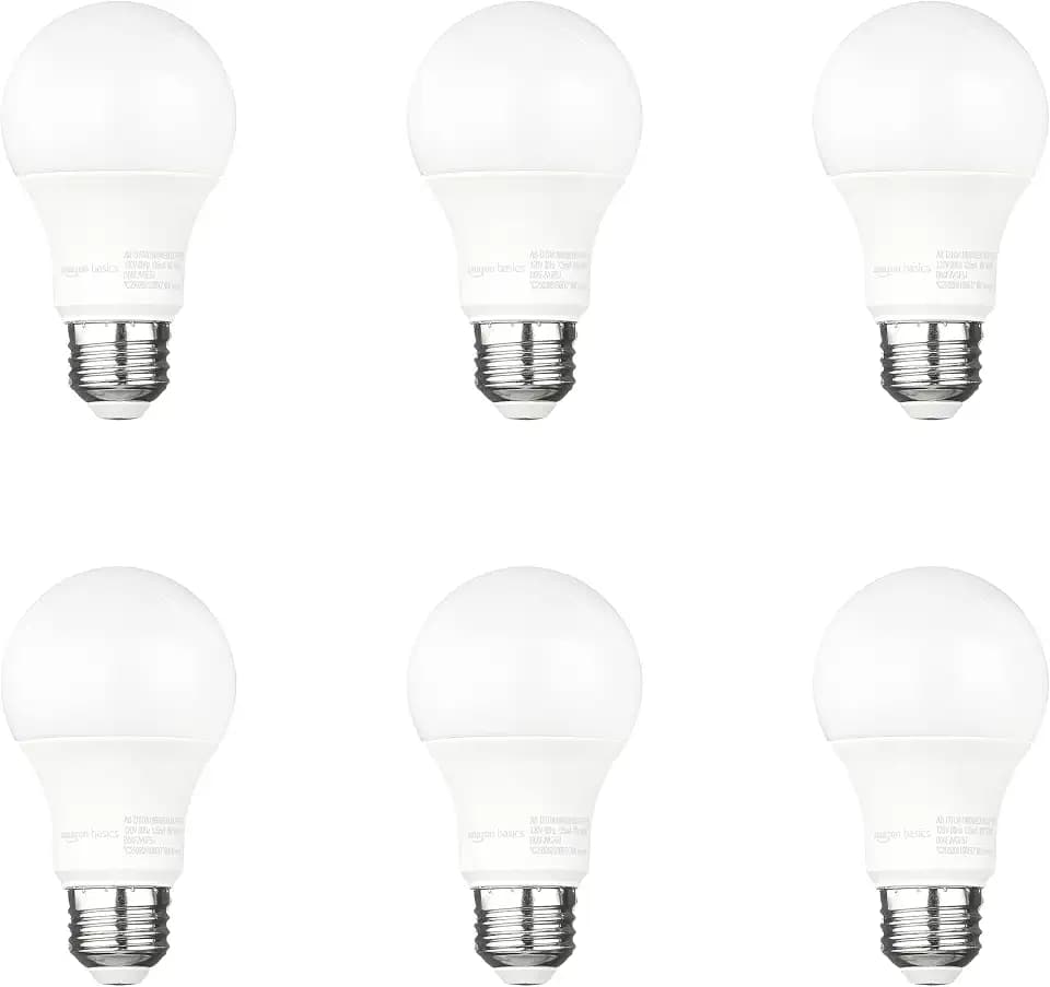 Amazon Basics A19 Dusk to Dawn Sensor LED Outdoor Light Bulb, 60W Equivalent, 9W, Daylight White, 5000K, E26 Base, 10,000 Hours, 6 Count (Pack of 1)
