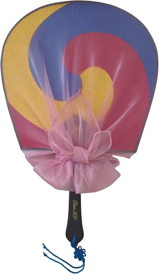 KPOP MV 2.0 Props for B.T.S fans Korean Traditional Silk Taeguk Hand Fan - 1 Hand Fan + 1 Bojagi Cover + 1 Photocard, Handcrafted in Korea (Original 11inch / Medium 13.7inch)(Medium 13.7 Inch)