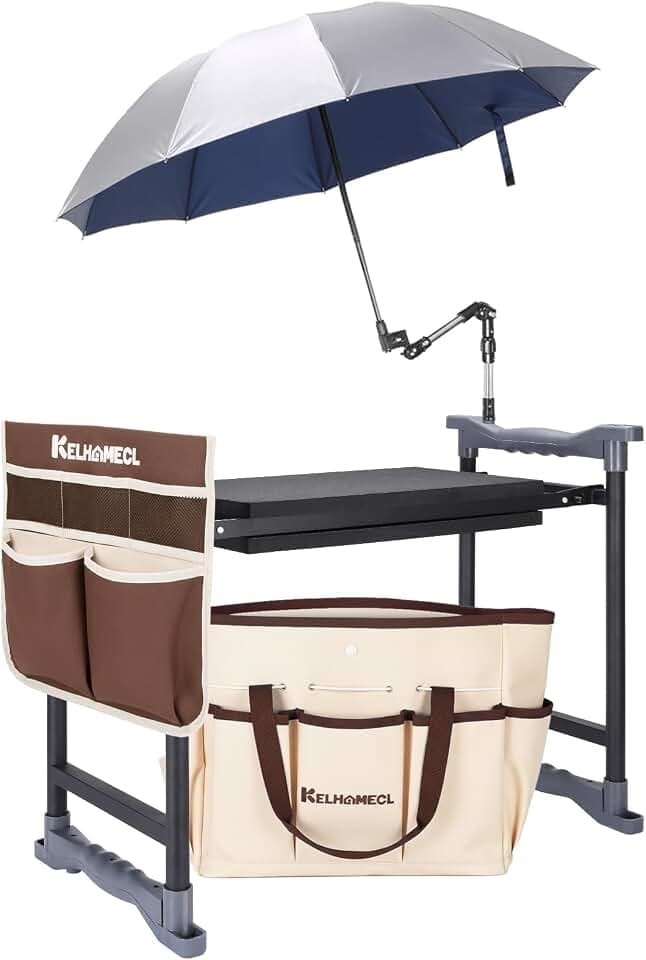 Garden Kneeler and Seat with Umbrella,Heavy Duty Gardening Bench and Stool
