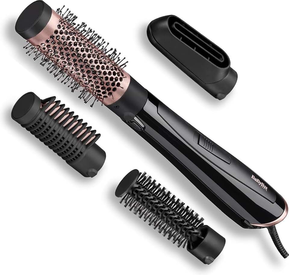 BaByliss Perfect Finish - 1000W Warmluftbürste. 3 Aufsätze zum Glätten, Volumen & Formen, 2 Temperatureinstellungen + Kaltstufe, Ionen-Technologie für Anti-Frizz, schwarz, AS126E