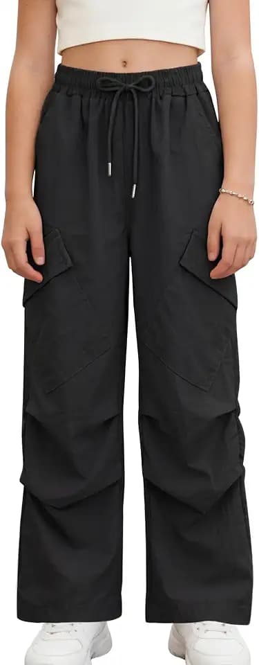 Happy Cherry Mädchen Cargohose Teenager Hip Hop Baggy Hose mit Elastischer Taille und Mehreren Taschen für Kinder 5-14 Jahre