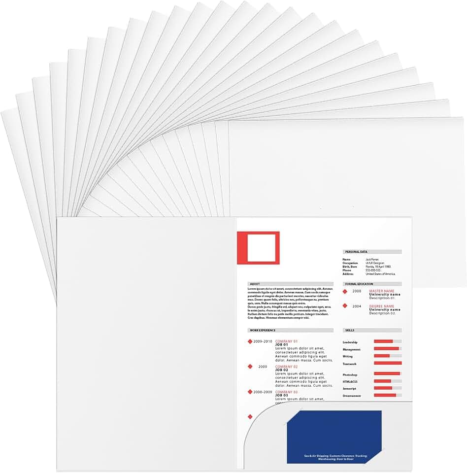25 Stück Präsentationsmappe A4 aus 350g/m² Kraftpapier, Dokumentenmappe A4 mit Visitenkartenschlitz, Sammelmappe Pappe für Besprechungen, Dateien, Weiß, Dicke Mappe