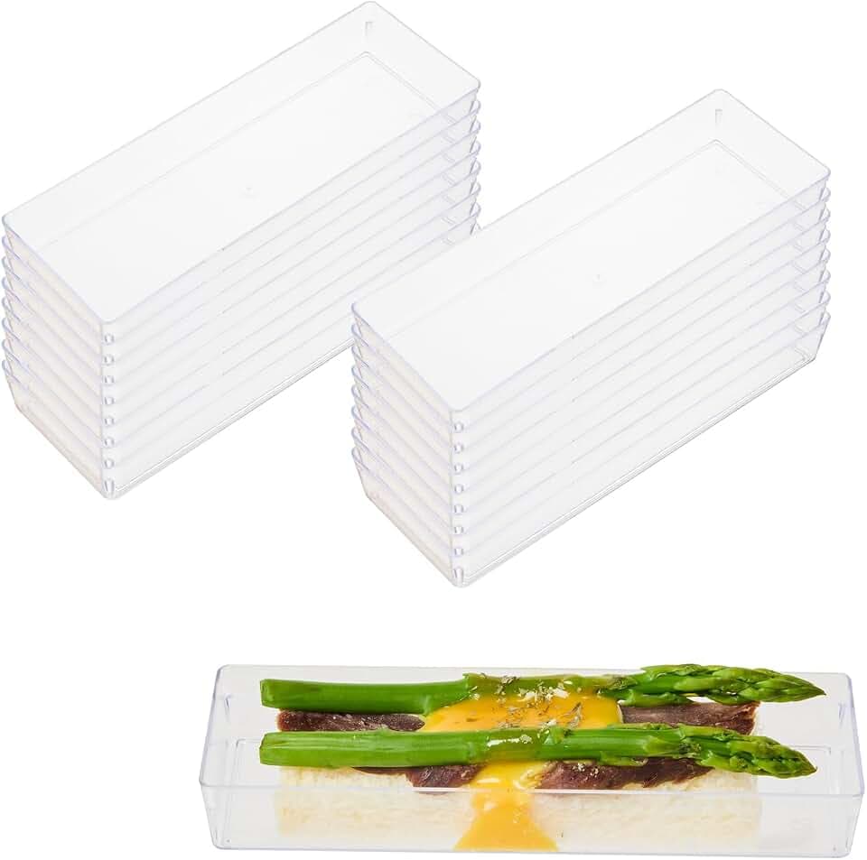 Restaurantware Rectangle Clear Plastic Modern Plate, 5.2 x 1.8 In, 100 Pack