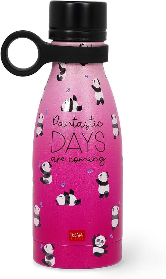 Legami - Vacuum Bottle Hot & Cold Mini, Panda, Leichte und widerstandsfähige Thermosflasche, Hermetischer Verschluss, Abnehmbarer Silikongriff, aus Edelstahl, Fassungsvermögen 300 ml