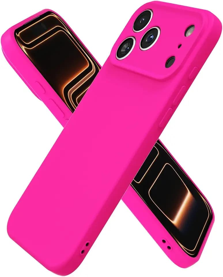 oakxco for iPhone 17 Pro/ 18 Pro Case Silicone, Ultra Slim Thin Phone Case for Women Girls, Plain Solid Color Aesthetic Cute Girly Design, Soft Rubber Gel TPU with Camera Cover, Neon Hot Pink
