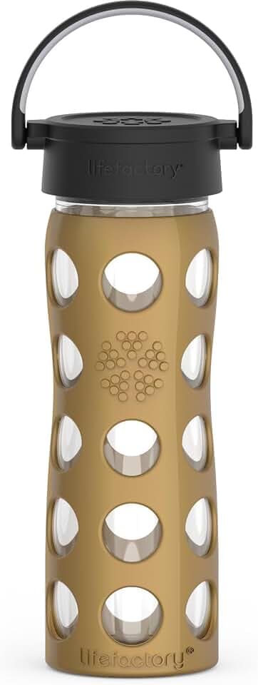 Lifefactory 16oz Glass Water Bottle with Classic Chug Cap, Gold