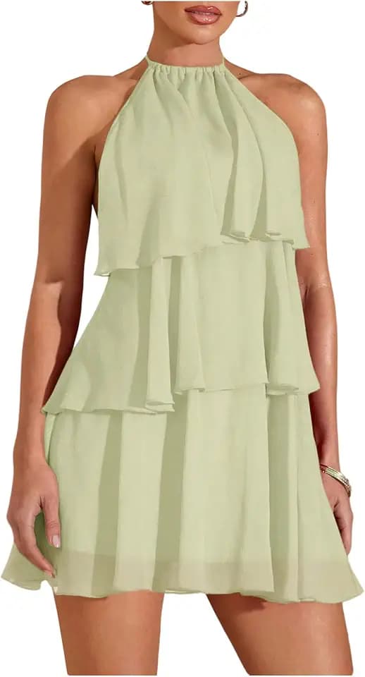 OYOANGLE Women's Chiffon Halter Wedding Guest Dresses