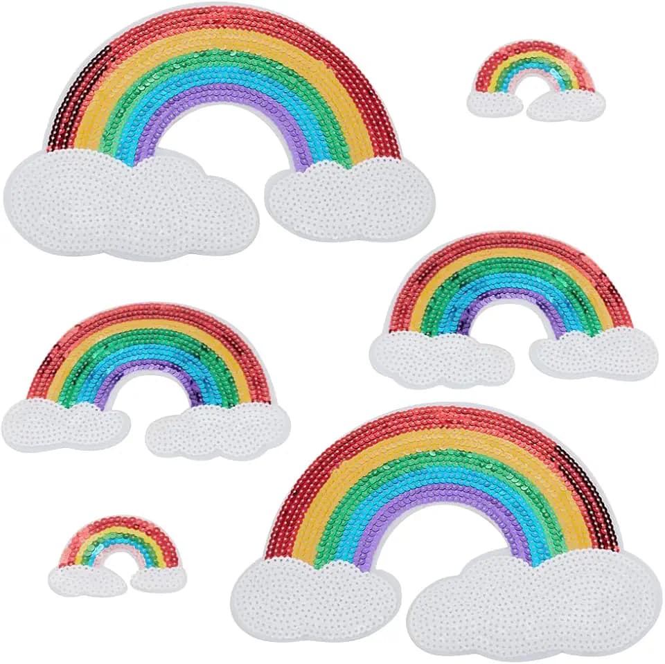 INFUNLY 6 Stück Regenbogen-Flicken Zum Aufbügeln Regenbogen-Pailletten-Stoff Aufnäher Mit 3 Größen Zum Aufbügeln Und Nähen Bekleidungszubehör Für Kleidung Jeans Jacken Handtaschen Schuhe DIY-Aufnäher