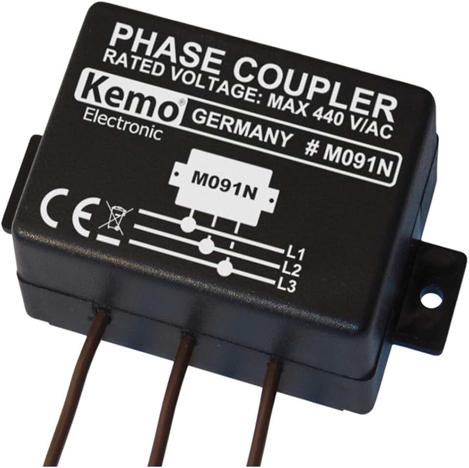 Kemo M091N Phasenkoppler für Powerline Produkte. Verbindet alle 3 hausinternen Netzphasen kapazitiv miteinander, so dass über das Stromnetz Übertragungsraten bis zu 650 Mbit möglich sind