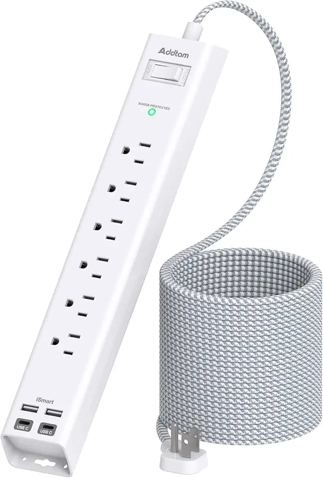 20ft Extra Long Power Strip Surge Protector, 6 Outlets and 4 USB Ports