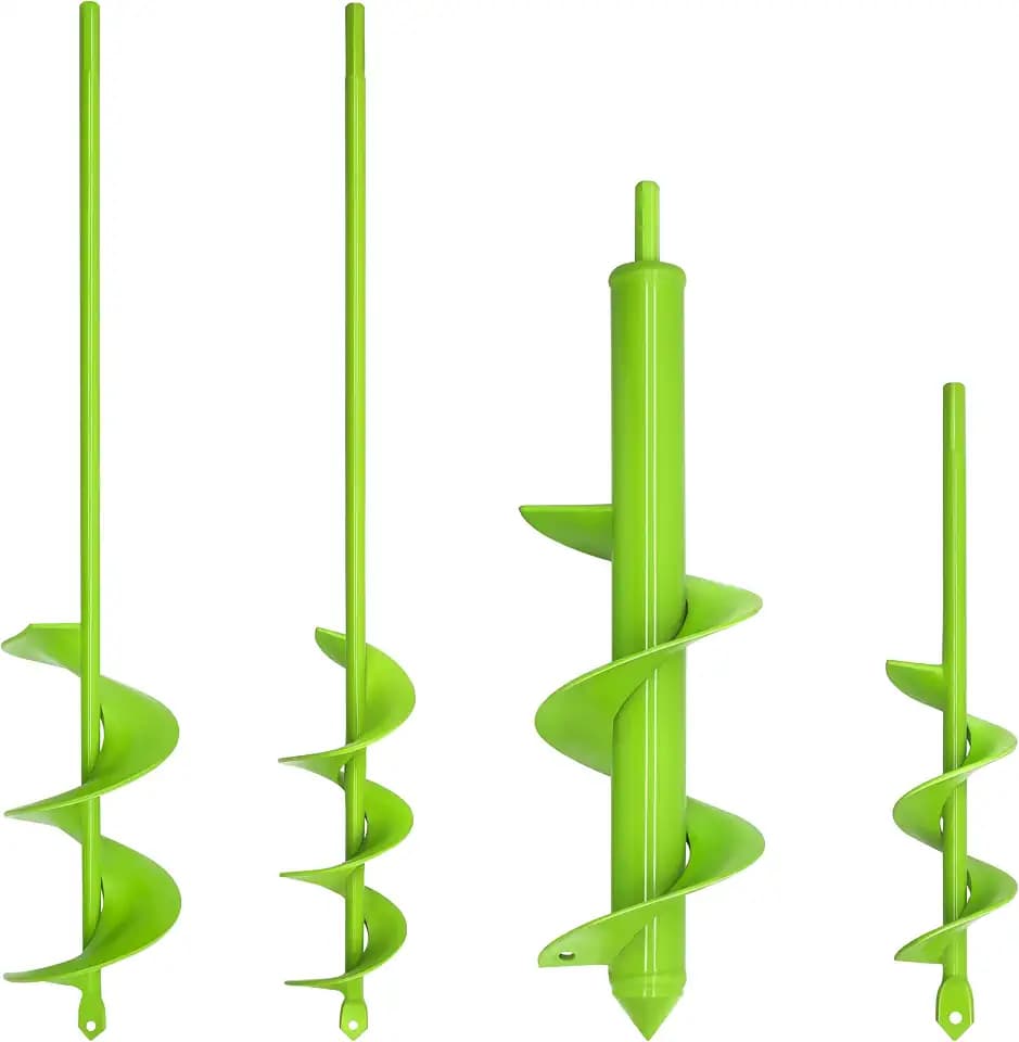 TCBWFY 4 Pack Garden Auger Spiral Drill Bits – Heavy Duty Steel,Corrosion Resistant – Perfect for Post Holes,Earth & Lawn Augering,Planting Bulbs & Trees