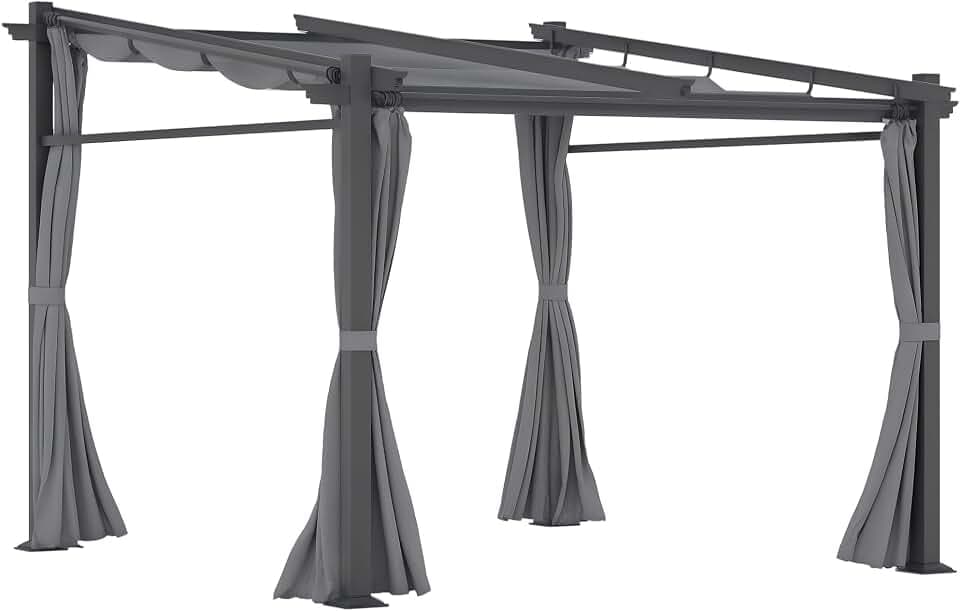 Outsunny Terrassendach Pergola ca. 3x3m Wandmontage UV Schutz Dunkelgrau