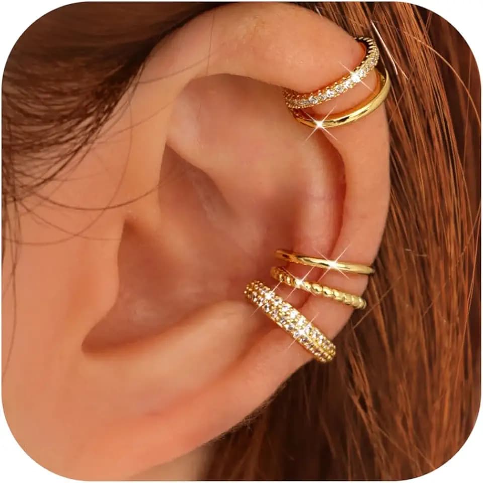LOLIAS 4 Pairs Ear Cuffs Non Piercing - 14K Gold Plated Ear Cuff Earrings for Women Ear Cuff for Non Pierced Ears Clip on Cartilage Earring Adjustable Fake Earrings Set