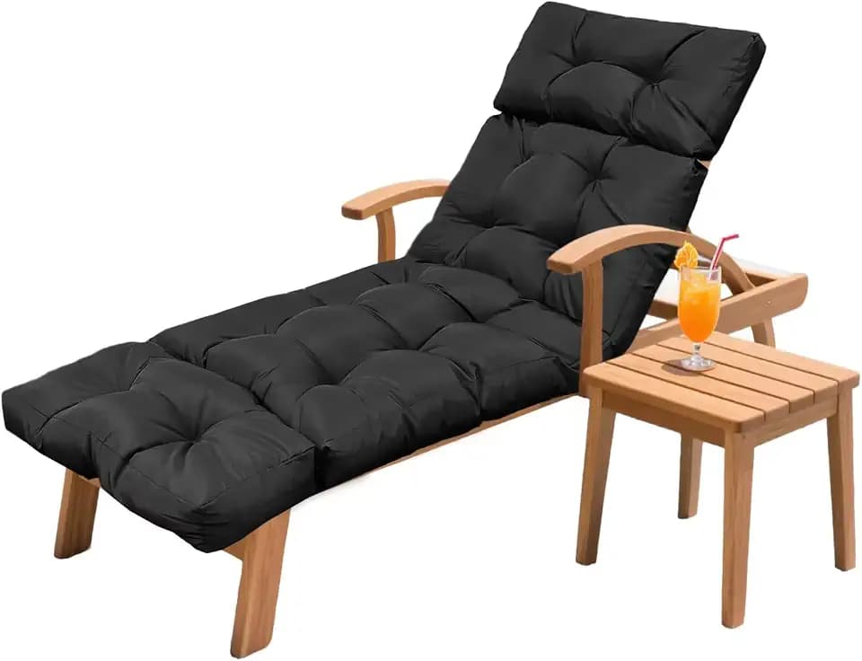 75"x24" Waterproof Chaise Lounge Cushion, Thick Non-Slip Black